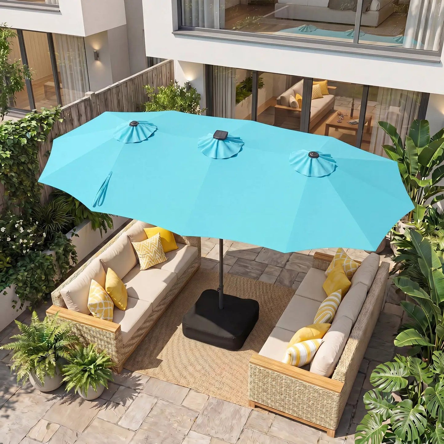 13 Ft Double Sided Patio Umbrella with Led Lights