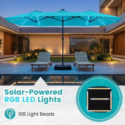 13 Ft Double Sided Patio Umbrella with Led Lights