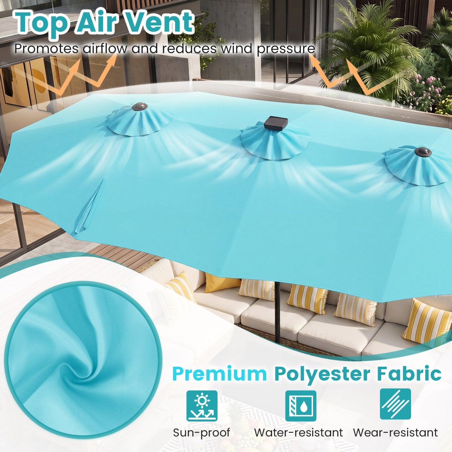 13 Ft Double Sided Patio Umbrella with Led Lights