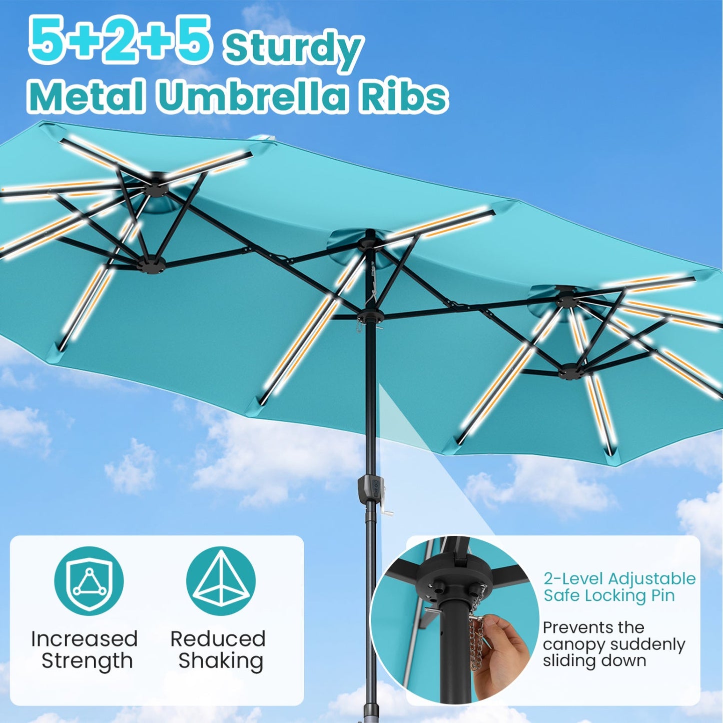 13 Ft Double Sided Patio Umbrella with Led Lights