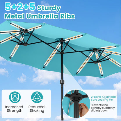 13 Ft Double Sided Patio Umbrella with Led Lights