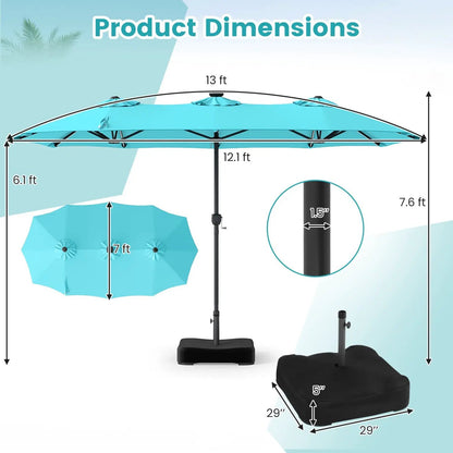 13 Ft Double Sided Patio Umbrella with Led Lights