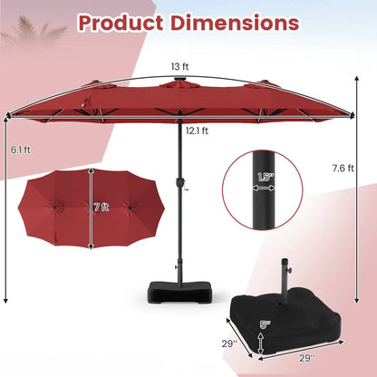 13 Ft Double Sided Patio Umbrella with Led Lights