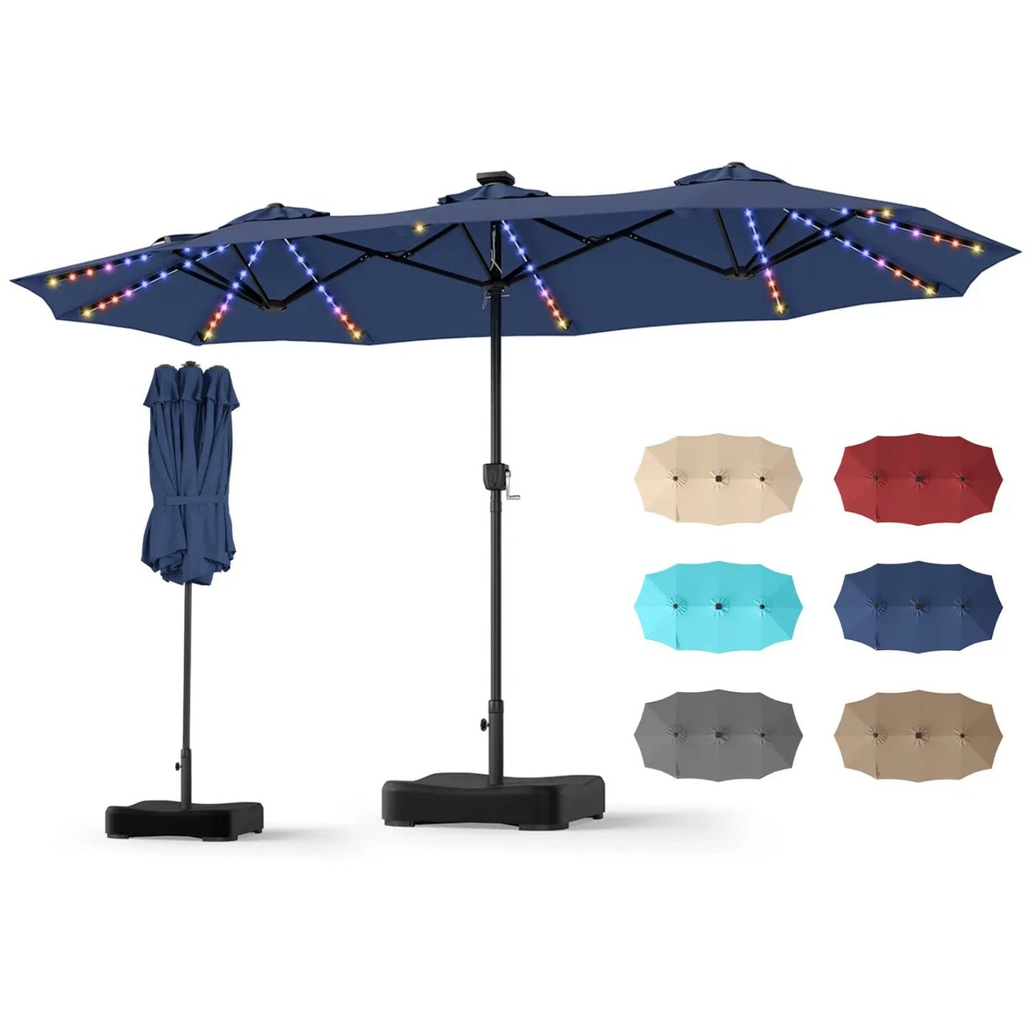 13 Ft Double Sided Patio Umbrella with Led Lights
