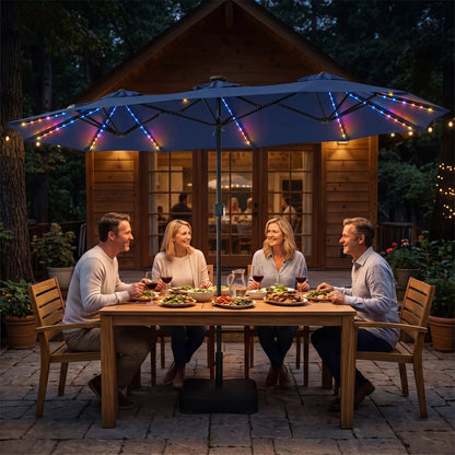 13 Ft Double Sided Patio Umbrella with Led Lights