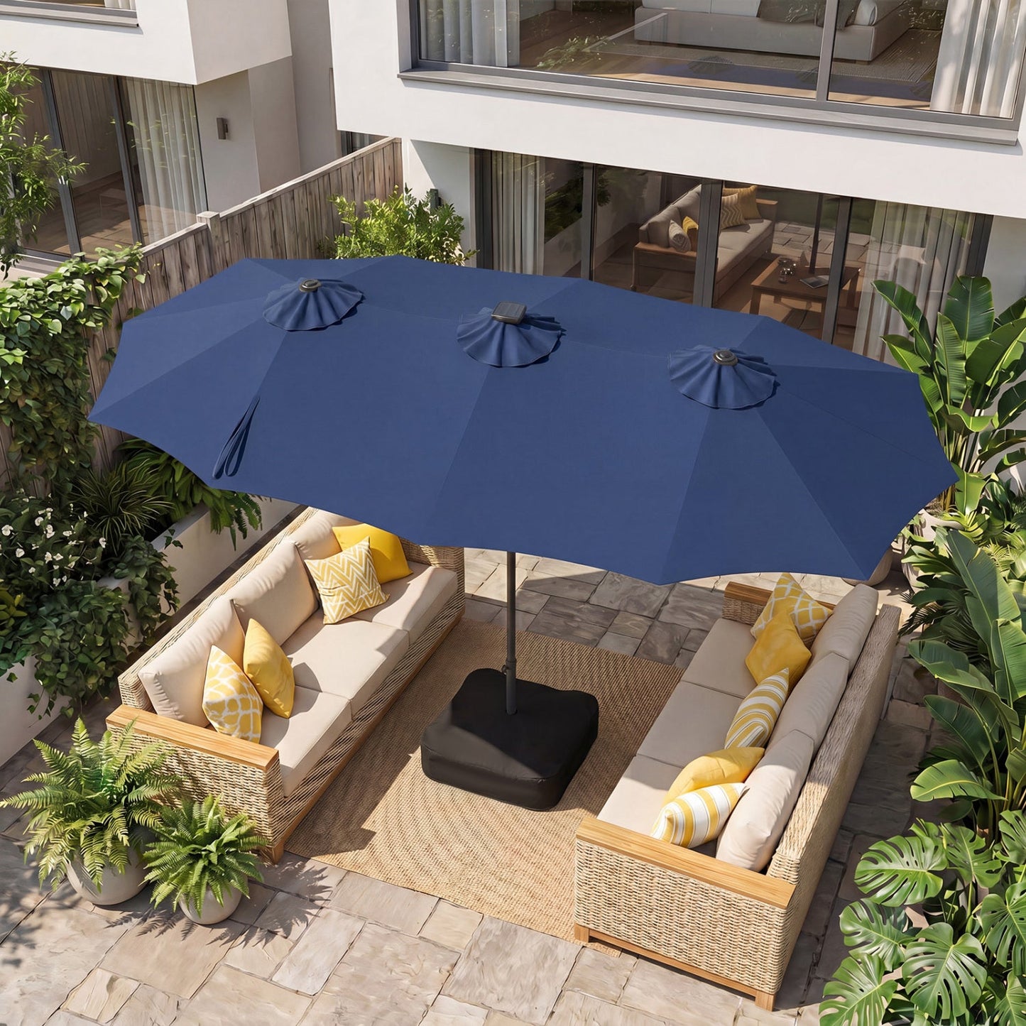 13 Ft Double Sided Patio Umbrella with Led Lights