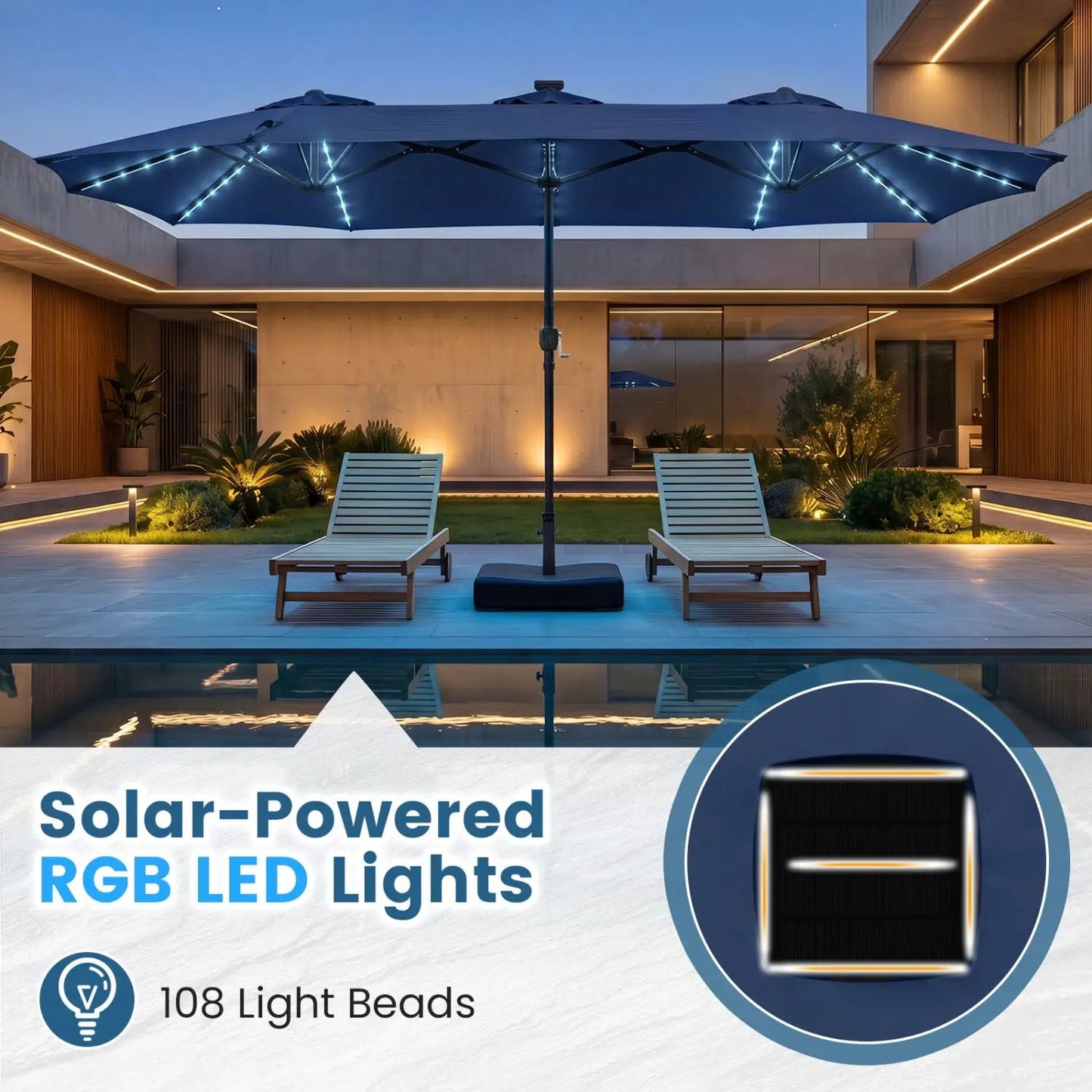 13 Ft Double Sided Patio Umbrella with Led Lights