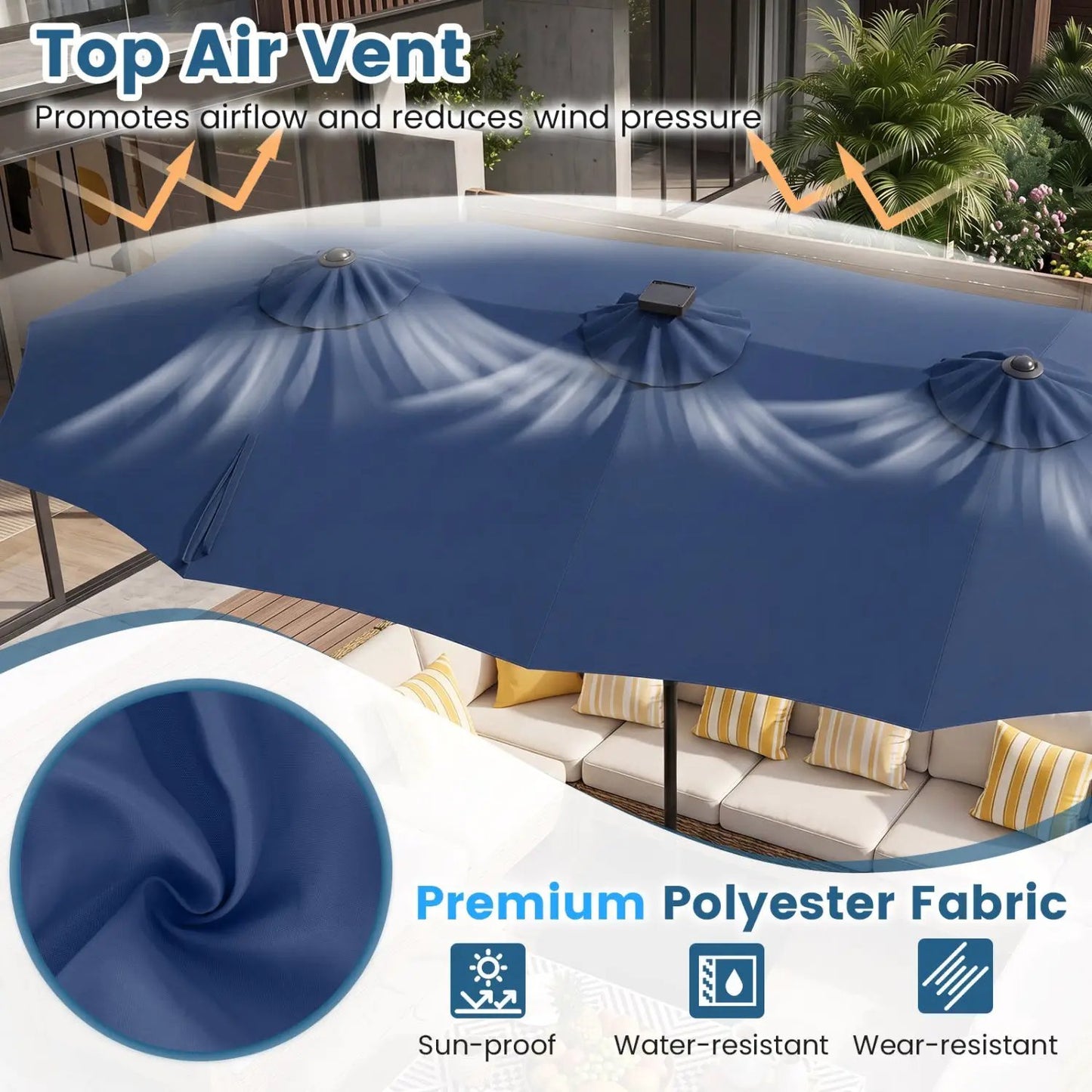 13 Ft Double Sided Patio Umbrella with Led Lights