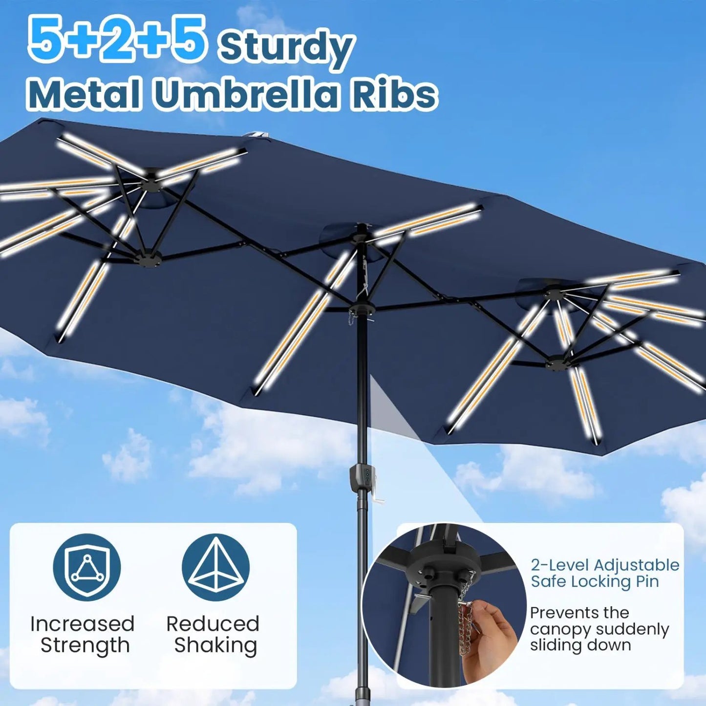 13 Ft Double Sided Patio Umbrella with Led Lights