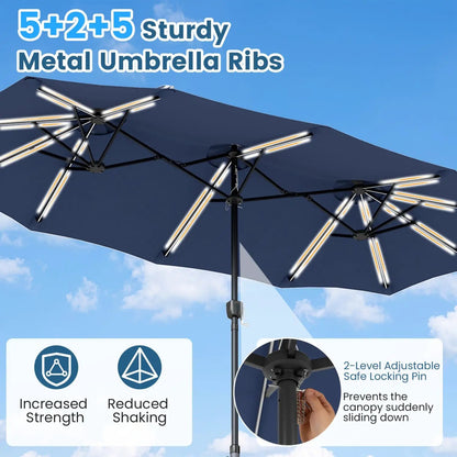 13 Ft Double Sided Patio Umbrella with Led Lights
