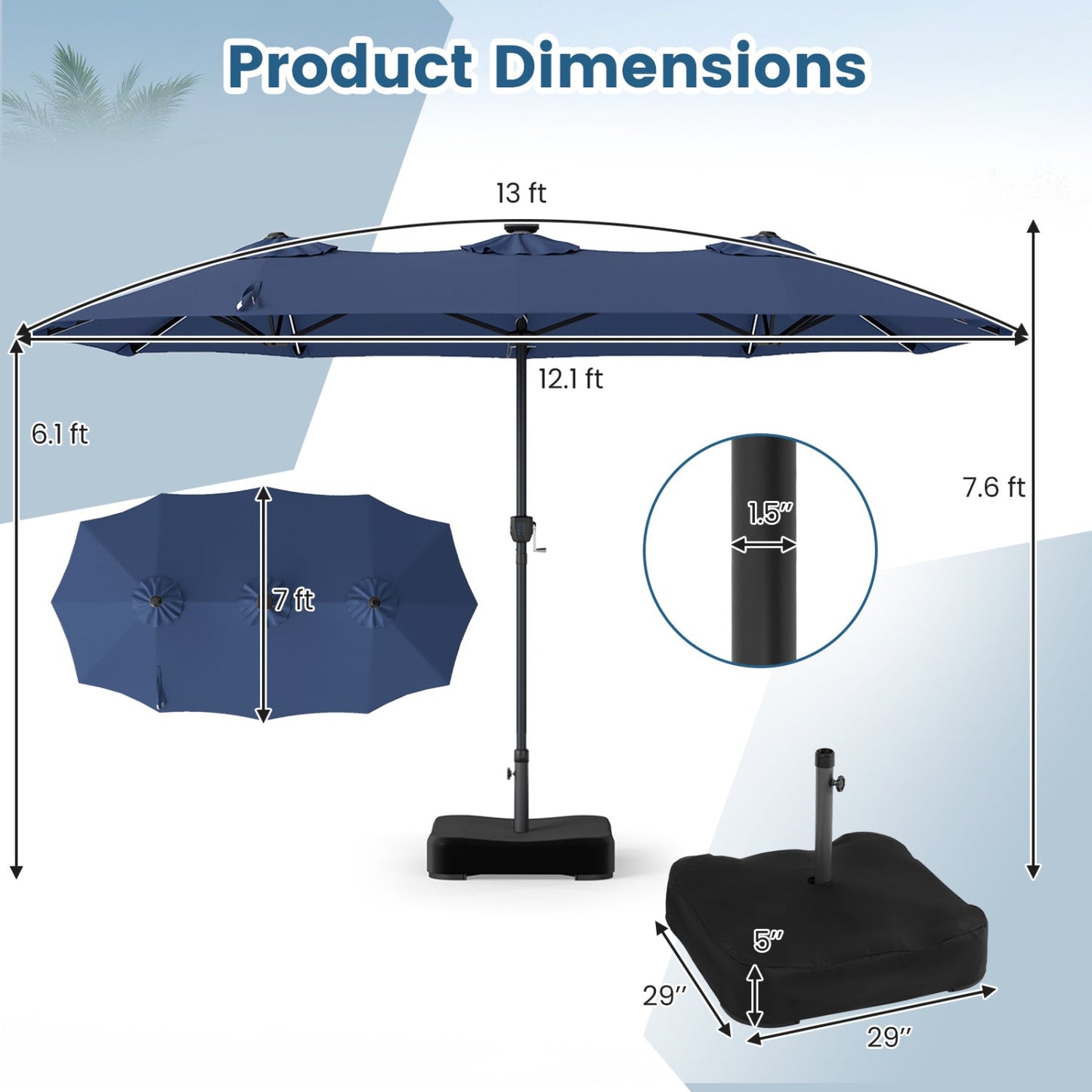 13 Ft Double Sided Patio Umbrella with Led Lights