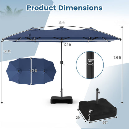 13 Ft Double Sided Patio Umbrella with Led Lights