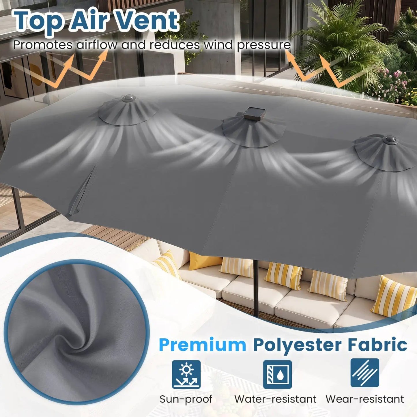 13 Ft Double Sided Patio Umbrella with Led Lights