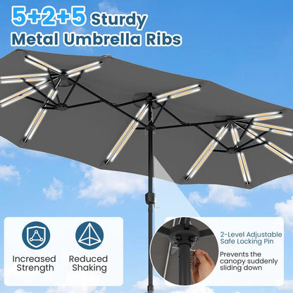 13 Ft Double Sided Patio Umbrella with Led Lights