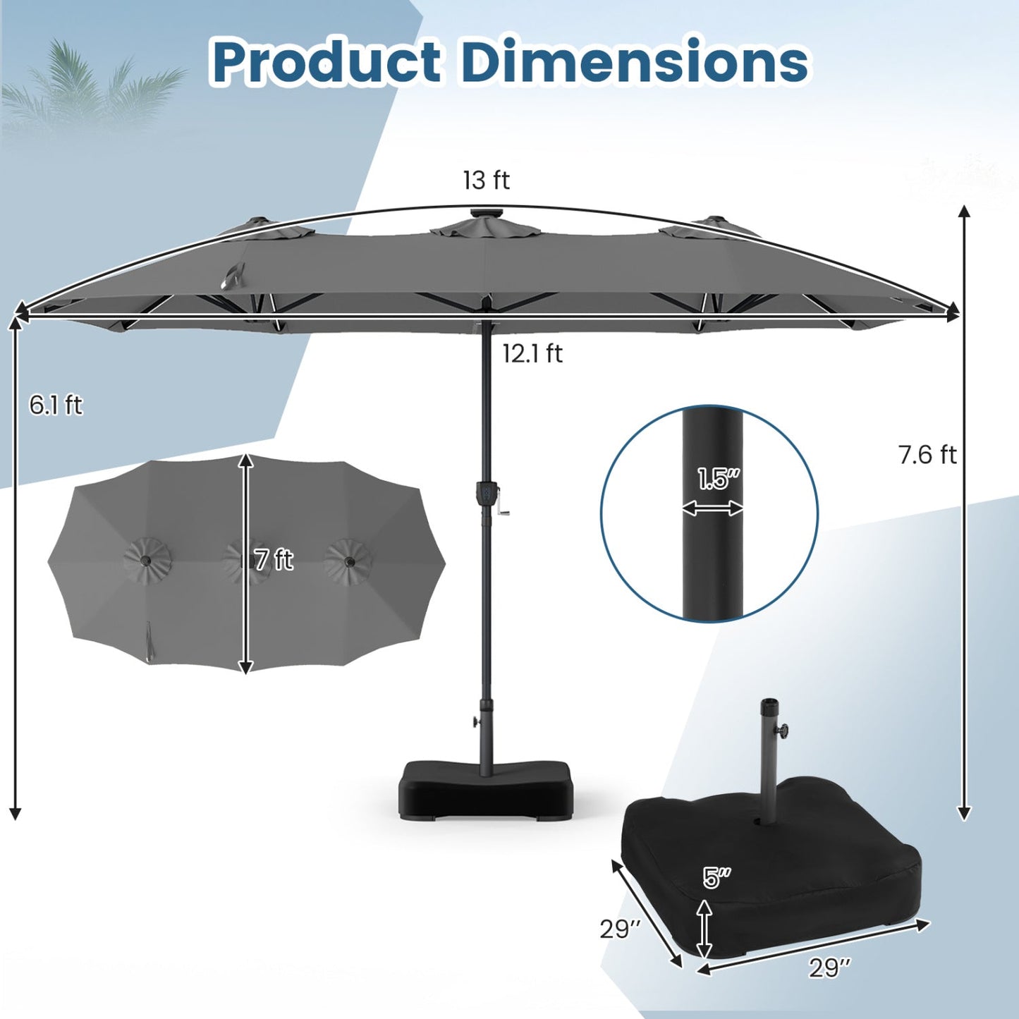 13 Ft Double Sided Patio Umbrella with Led Lights