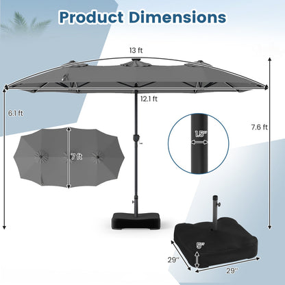 13 Ft Double Sided Patio Umbrella with Led Lights