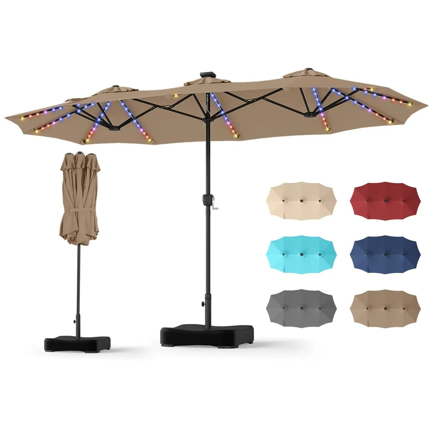 13 Ft Double Sided Patio Umbrella with Led Lights