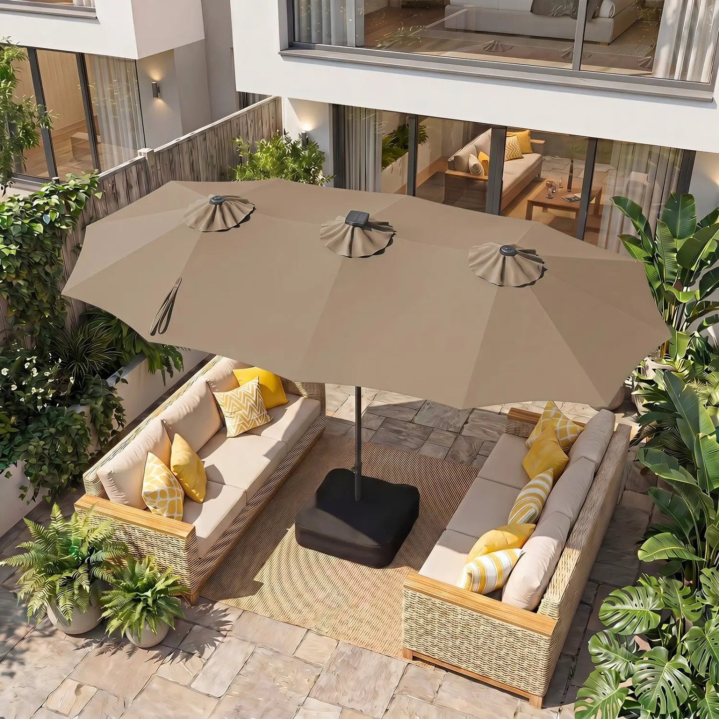 13 Ft Double Sided Patio Umbrella with Led Lights