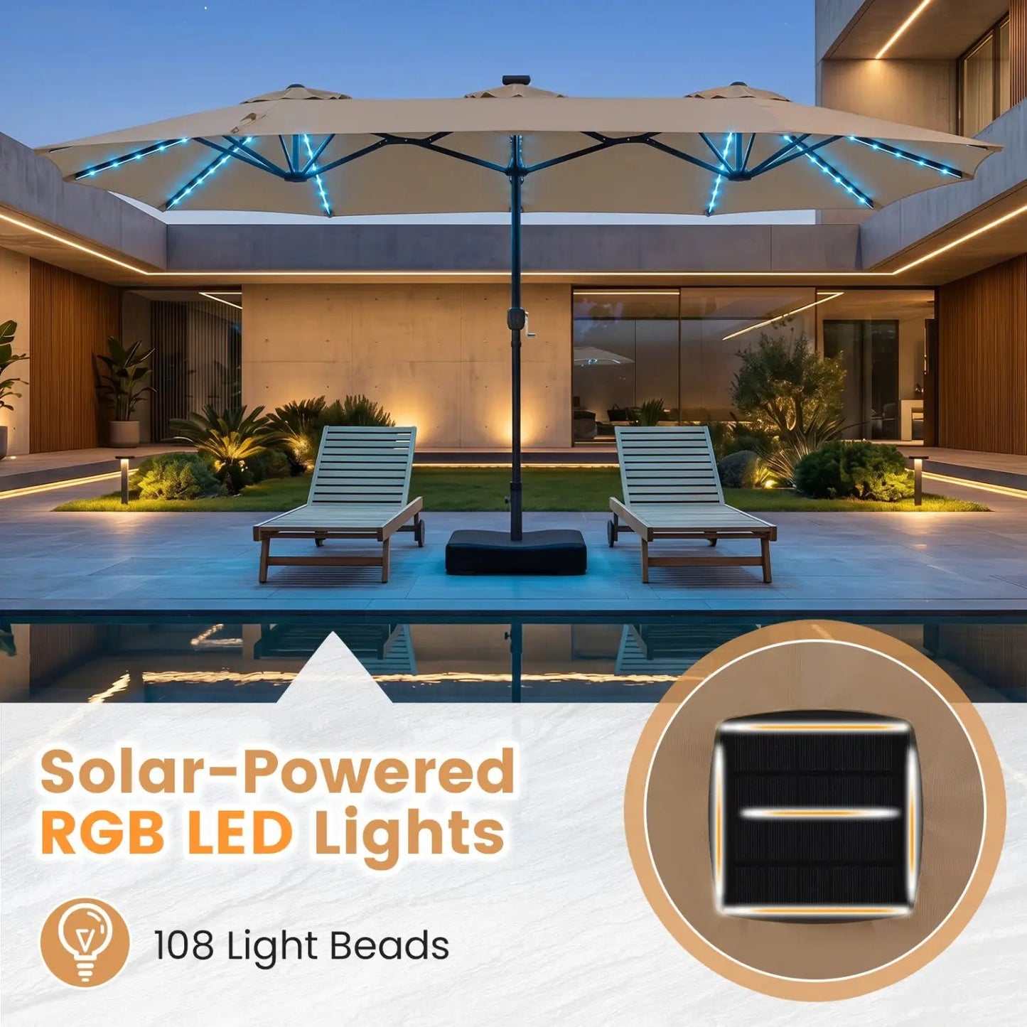 13 Ft Double Sided Patio Umbrella with Led Lights