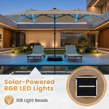 13 Ft Double Sided Patio Umbrella with Led Lights