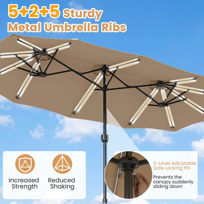 13 Ft Double Sided Patio Umbrella with Led Lights