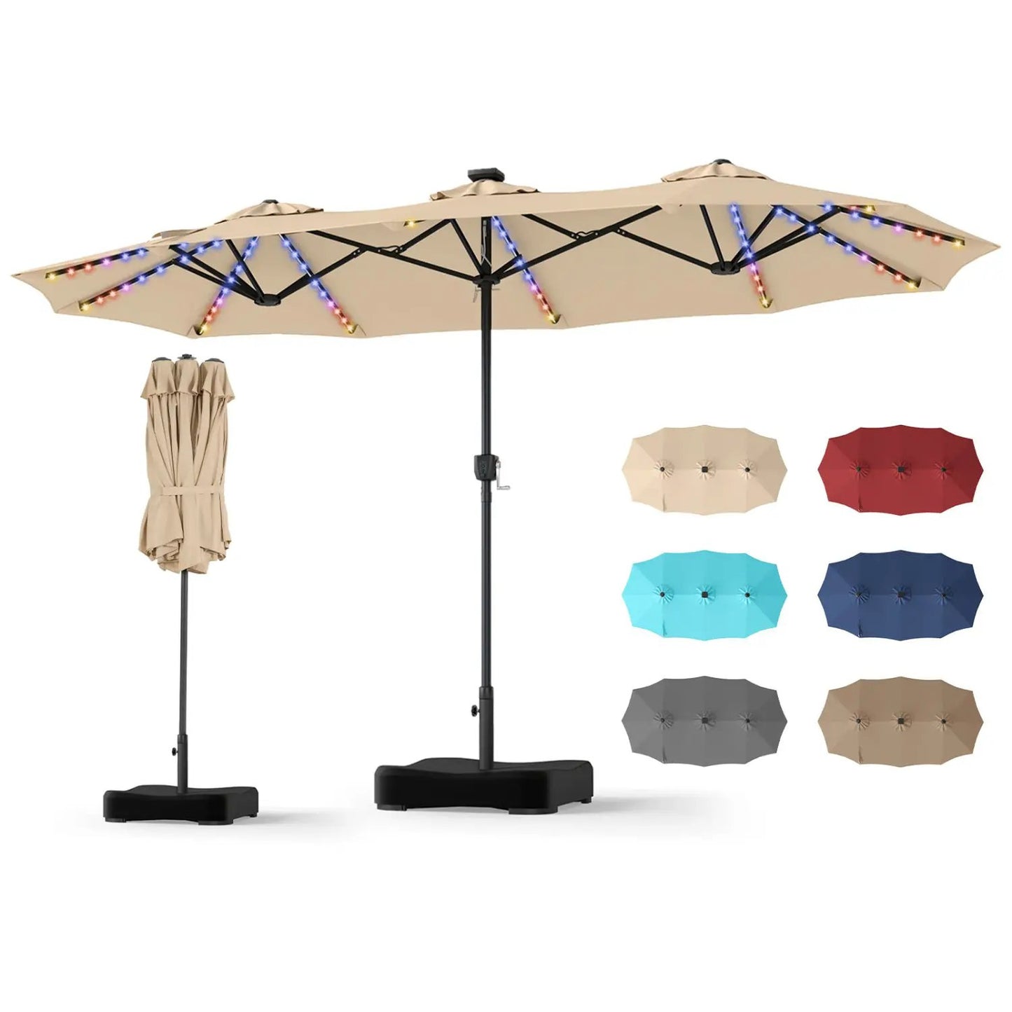 13 Ft Double Sided Patio Umbrella with Led Lights