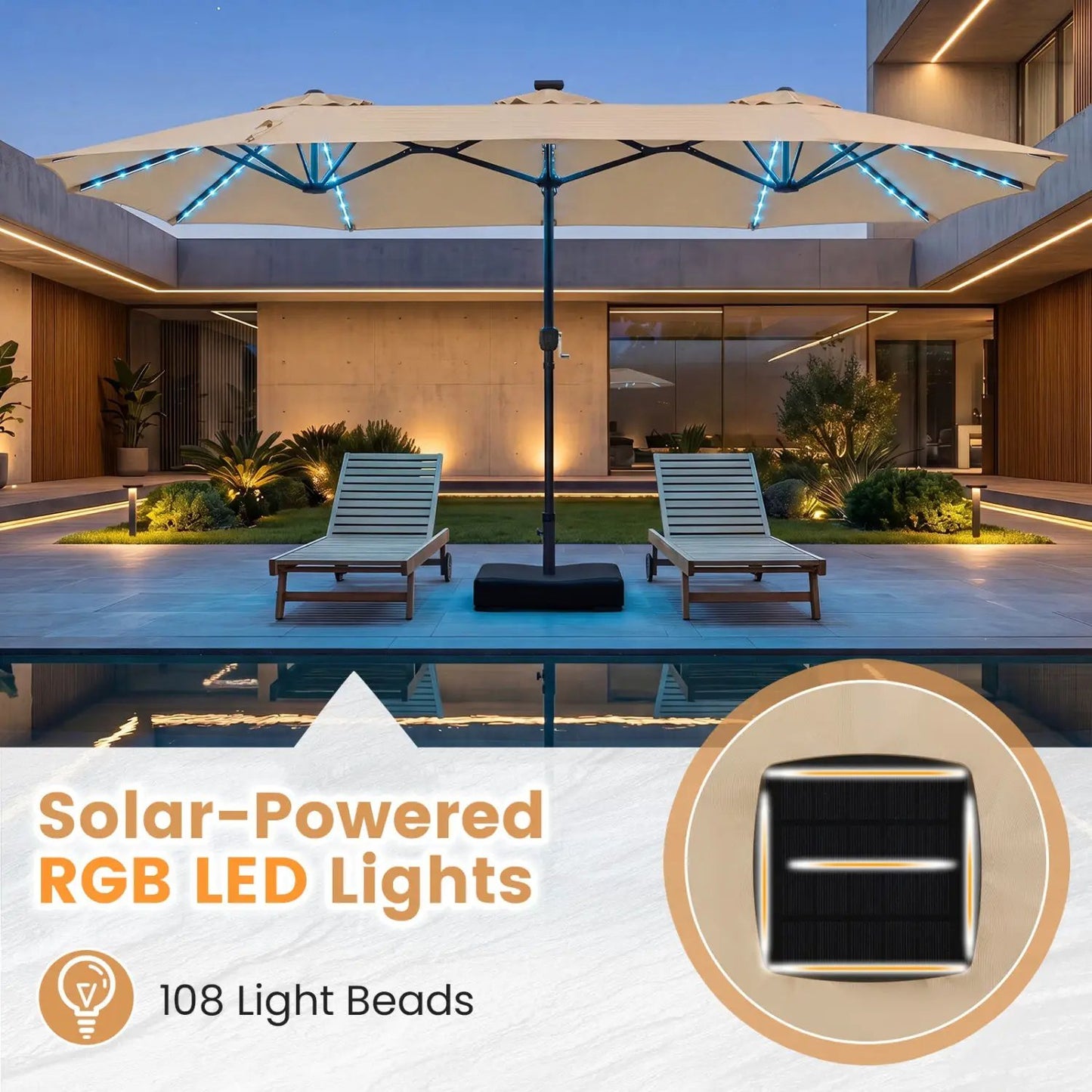 13 Ft Double Sided Patio Umbrella with Led Lights
