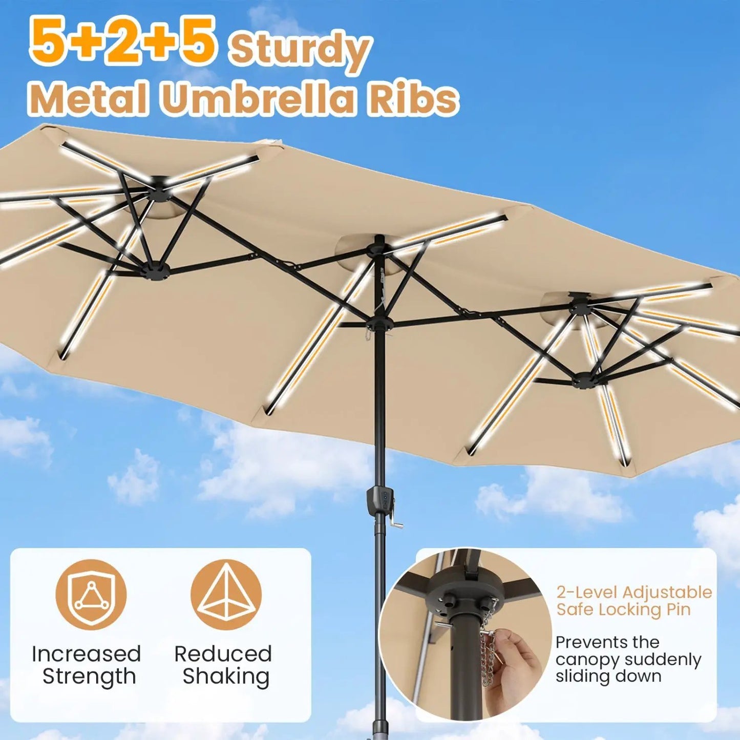 13 Ft Double Sided Patio Umbrella with Led Lights