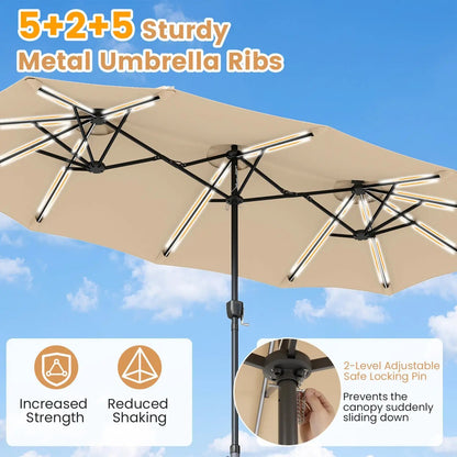 13 Ft Double Sided Patio Umbrella with Led Lights