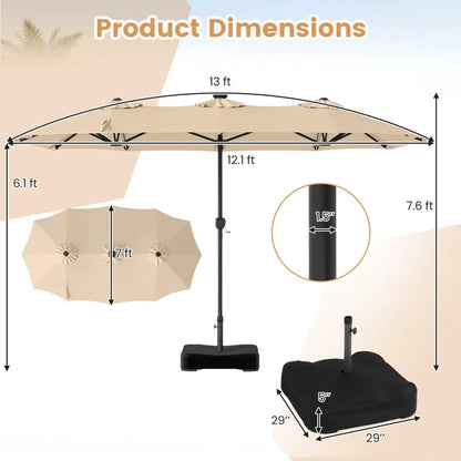 13 Ft Double Sided Patio Umbrella with Led Lights