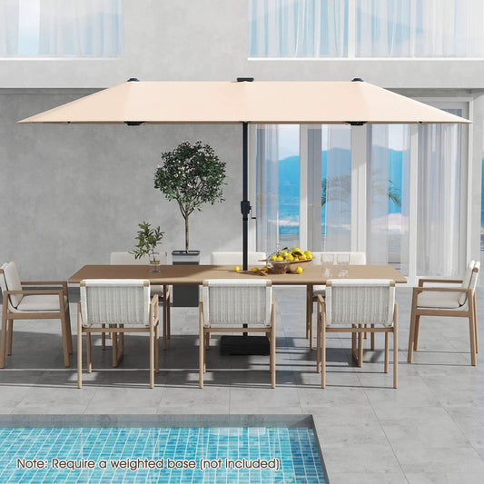 13 ft double-sided patio umbrella DirectDeals beige canopy with solar LED lights black pole on Tampa Home & Garden Store