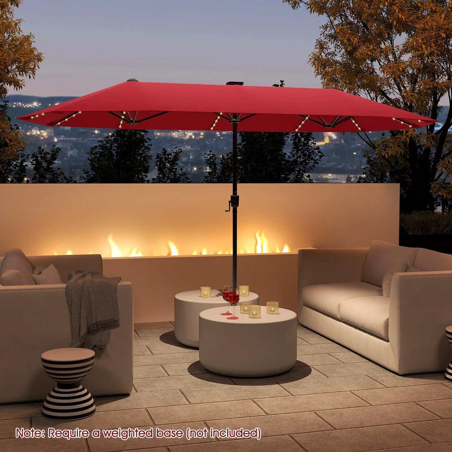 13 FT Double-Sided Patio Umbrella with Solar LED Lights