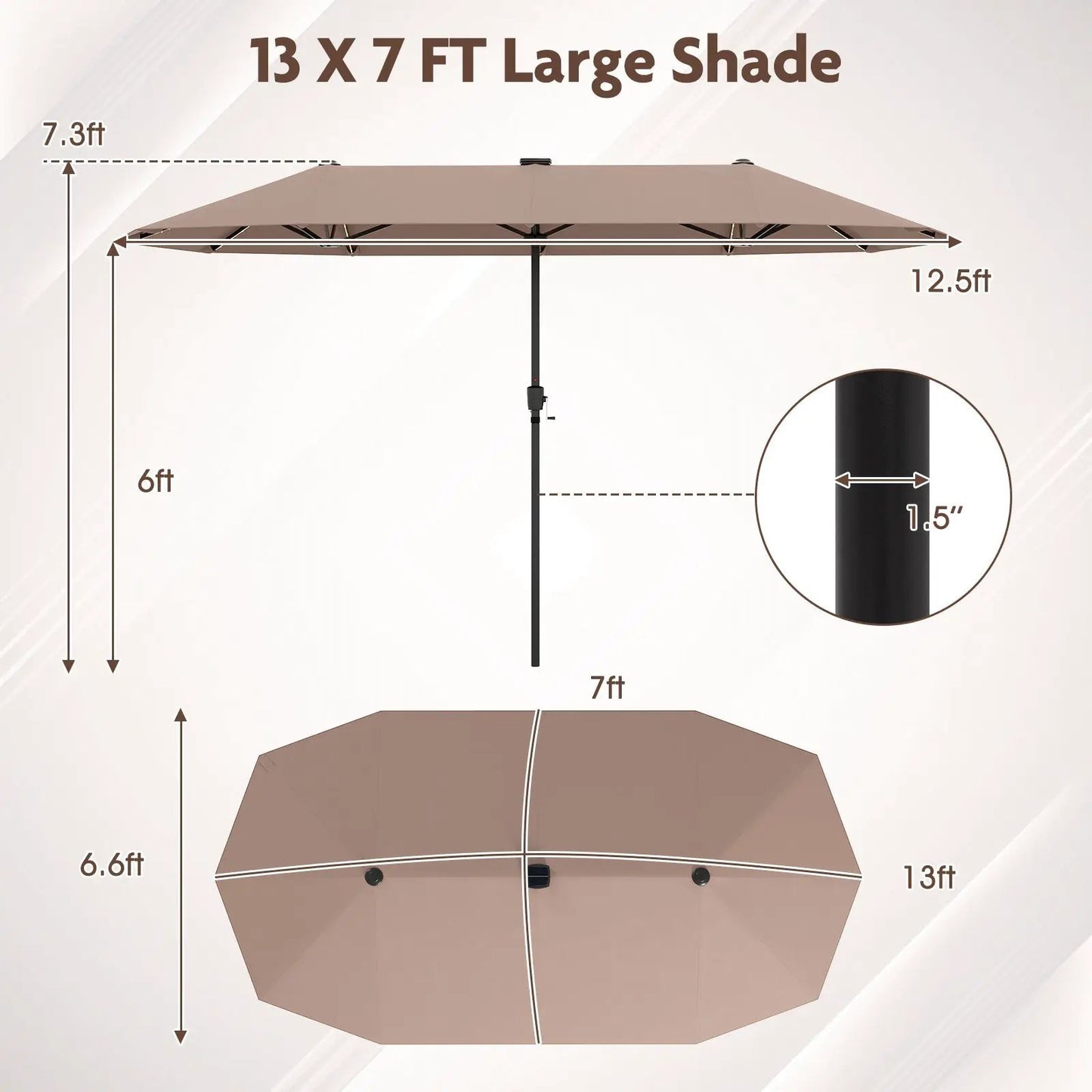 13 FT Double-Sided Patio Umbrella with Solar LED Lights