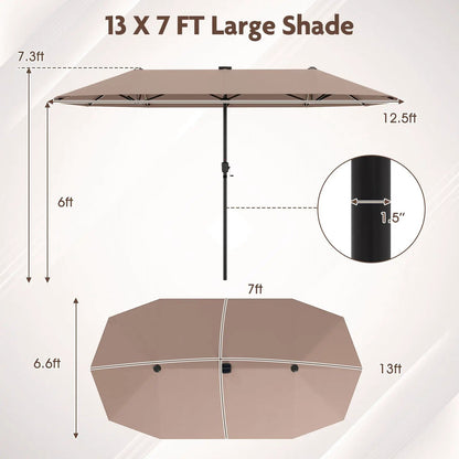 13 FT Double-Sided Patio Umbrella with Solar LED Lights