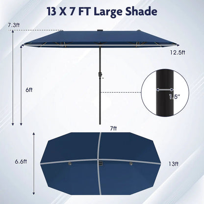 13 FT Double-Sided Patio Umbrella with Solar LED Lights