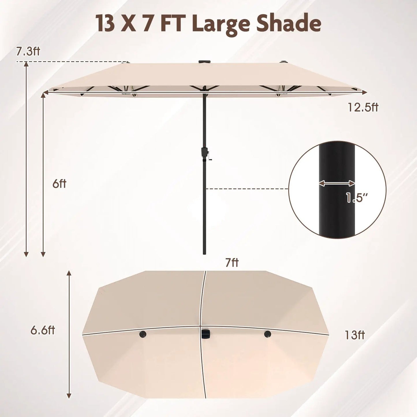 13 FT Double-Sided Patio Umbrella with Solar LED Lights