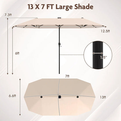 13 FT Double-Sided Patio Umbrella with Solar LED Lights