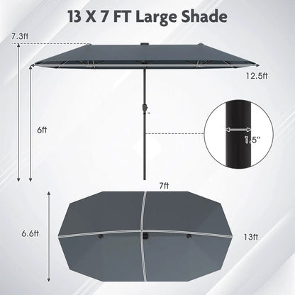 13 FT Double-Sided Patio Umbrella with Solar LED Lights