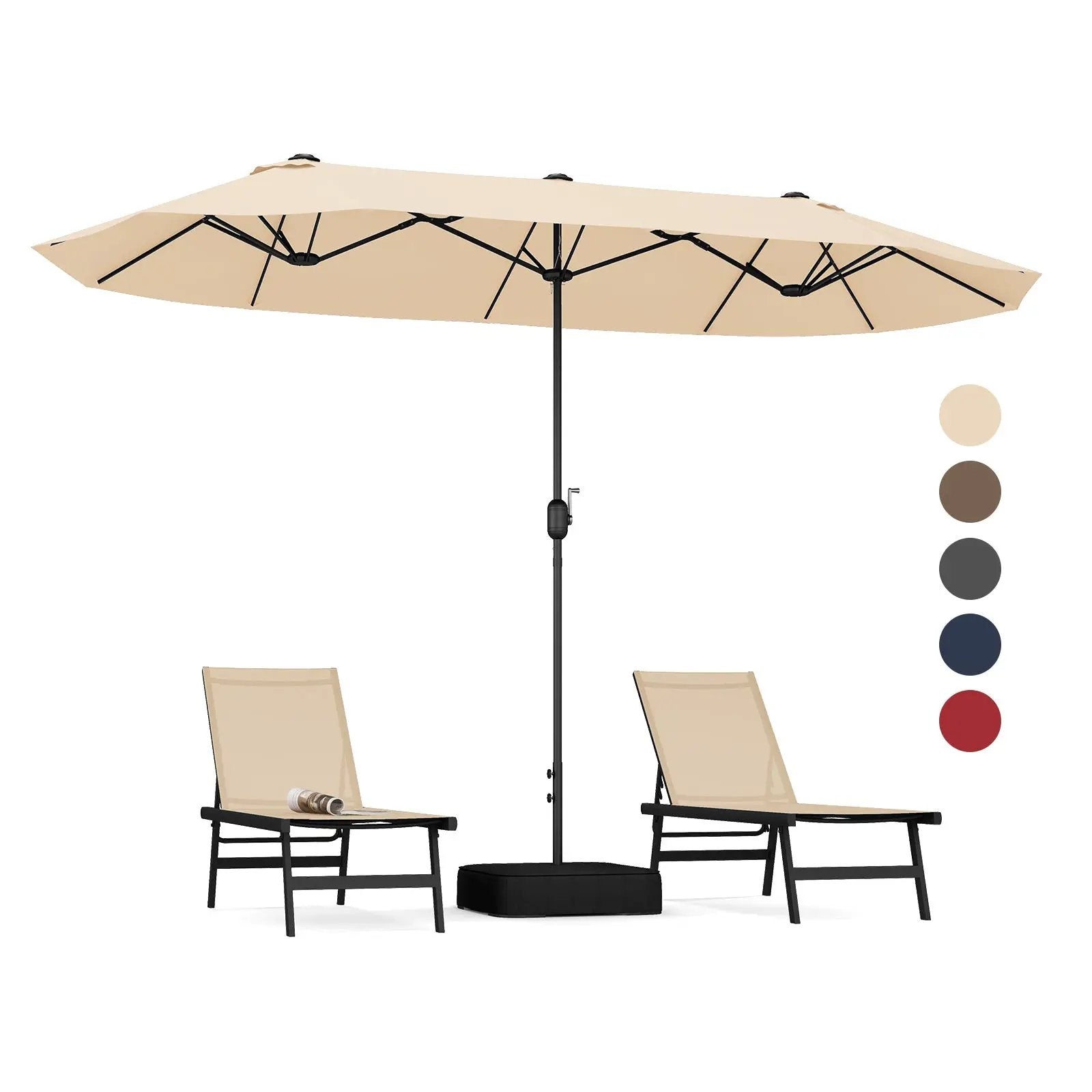 13FT Double-sided Patio Twin Table Umbrella with Crank Handle-Tan Gray
