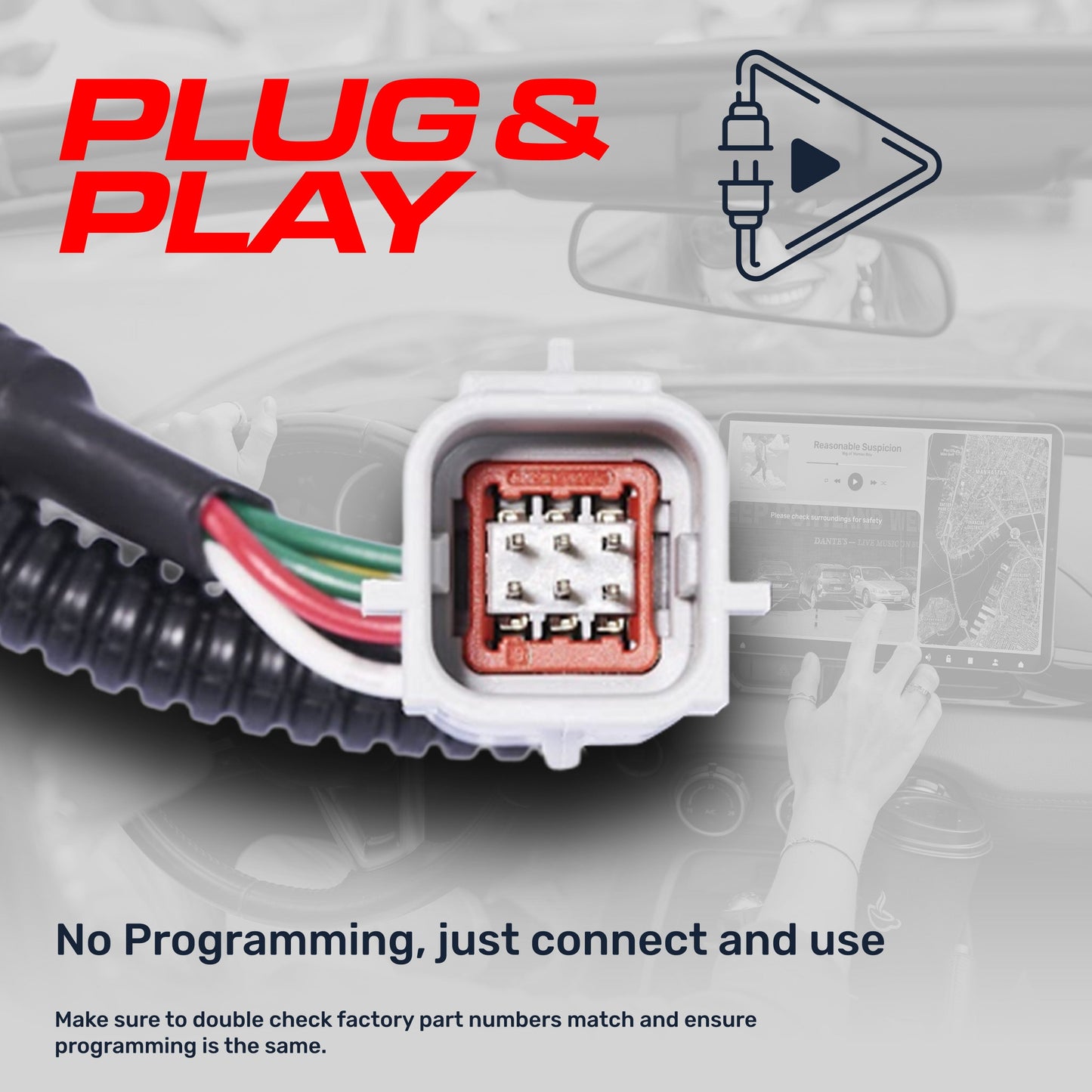 OEM backup camera connector harness by Master Tailgaters with red plug and multicolor wires on Tampa Home & Garden Store