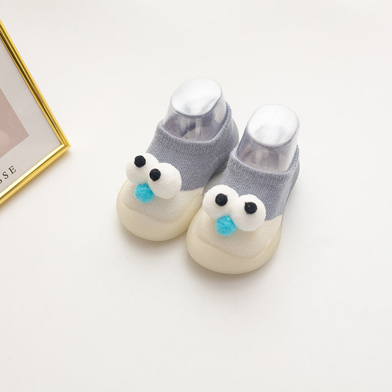 Baby anti-slip cotton indoor shoes ST15BY82656QEWEN with gray uppers white plush cartoon eyes on Tampa Home & Garden Store