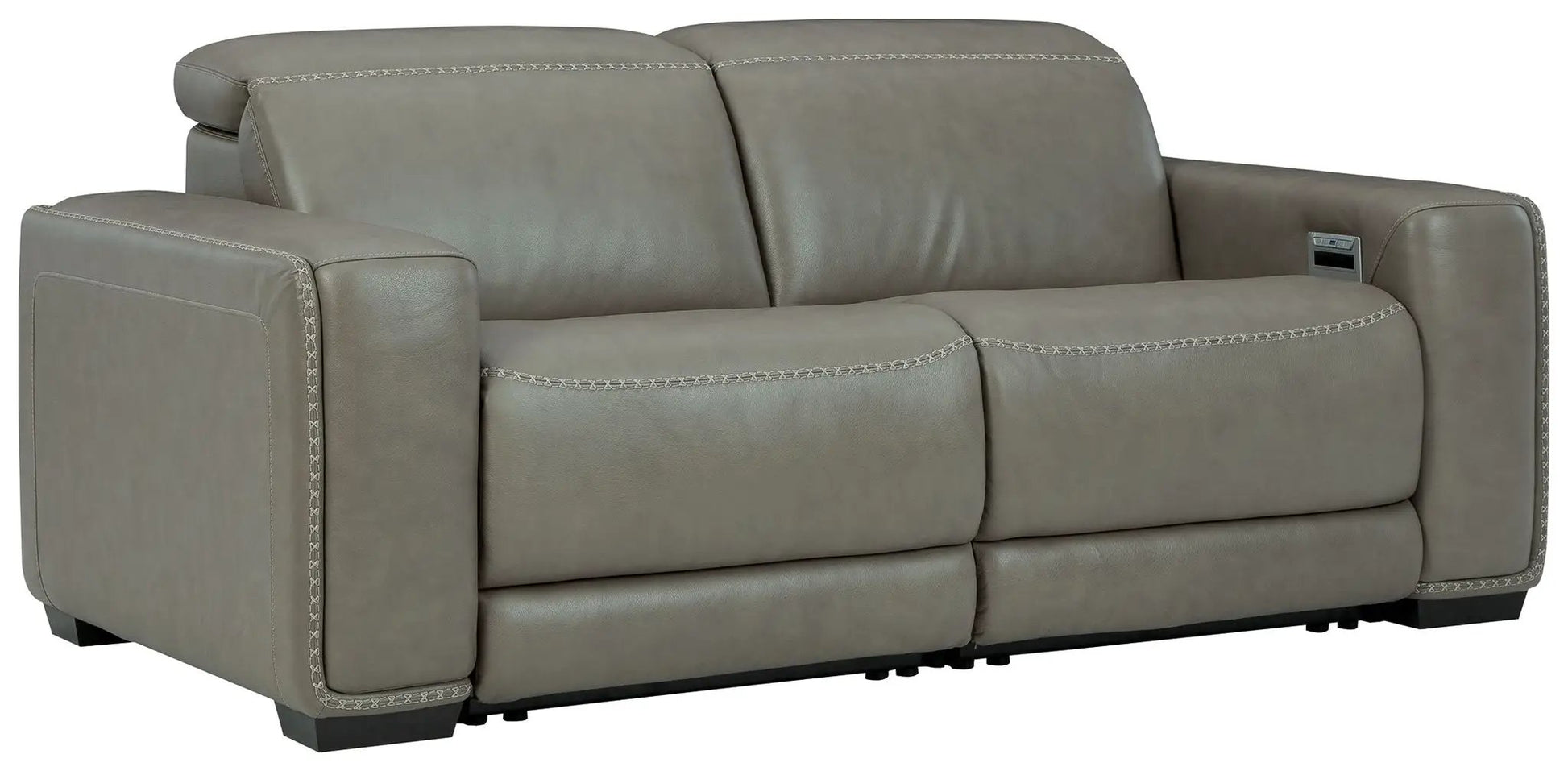 Correze power reclining sectional taupe leather by Unique Piece Furniture with stitched arms on Tampa Home & Garden Store