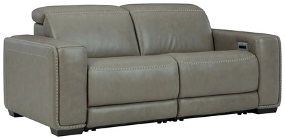 Correze power reclining sectional taupe leather by Unique Piece Furniture with stitched arms on Tampa Home & Garden Store
