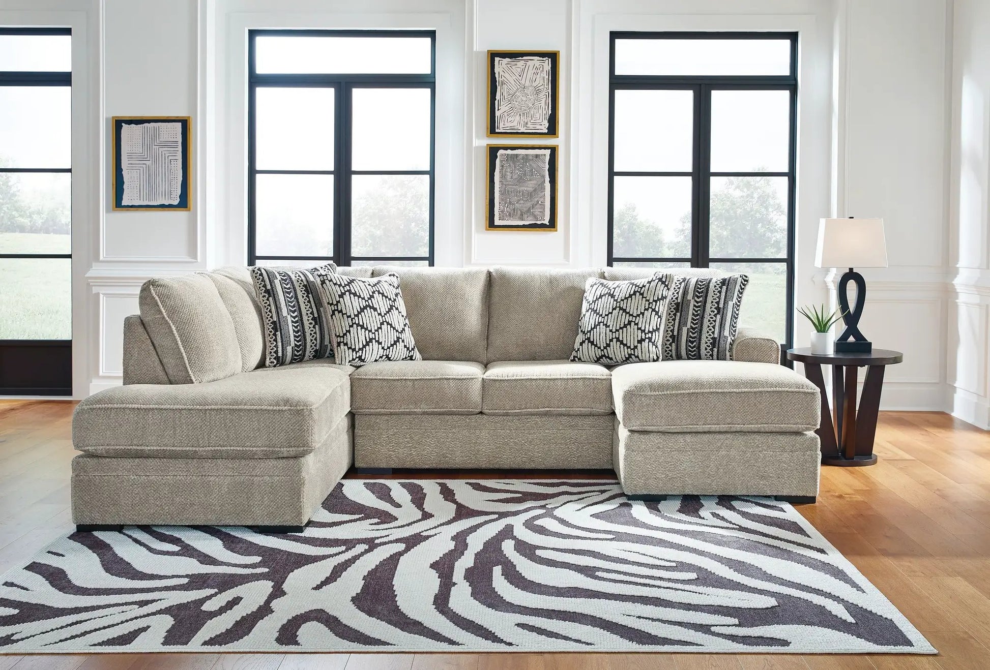 Calnita stationary sectional beige fabric with pillows Unique Piece Furniture on Tampa Home & Garden Store