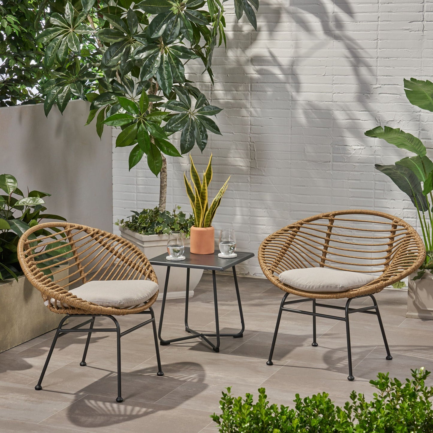 Cordella outdoor woven wicker chairs set with gray cushions, 2 chairs by HouseOfZazla on Tampa Home & Garden Store