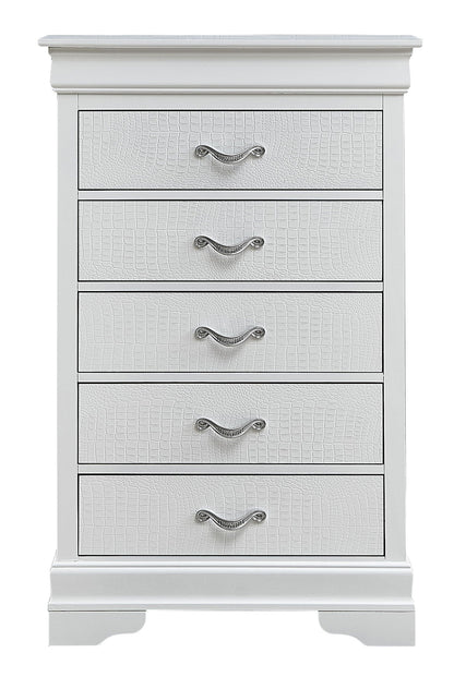 Accent Chest with embossed crocodile texture and silver faux crystal pulls, white finish on Tampa Home & Garden Store