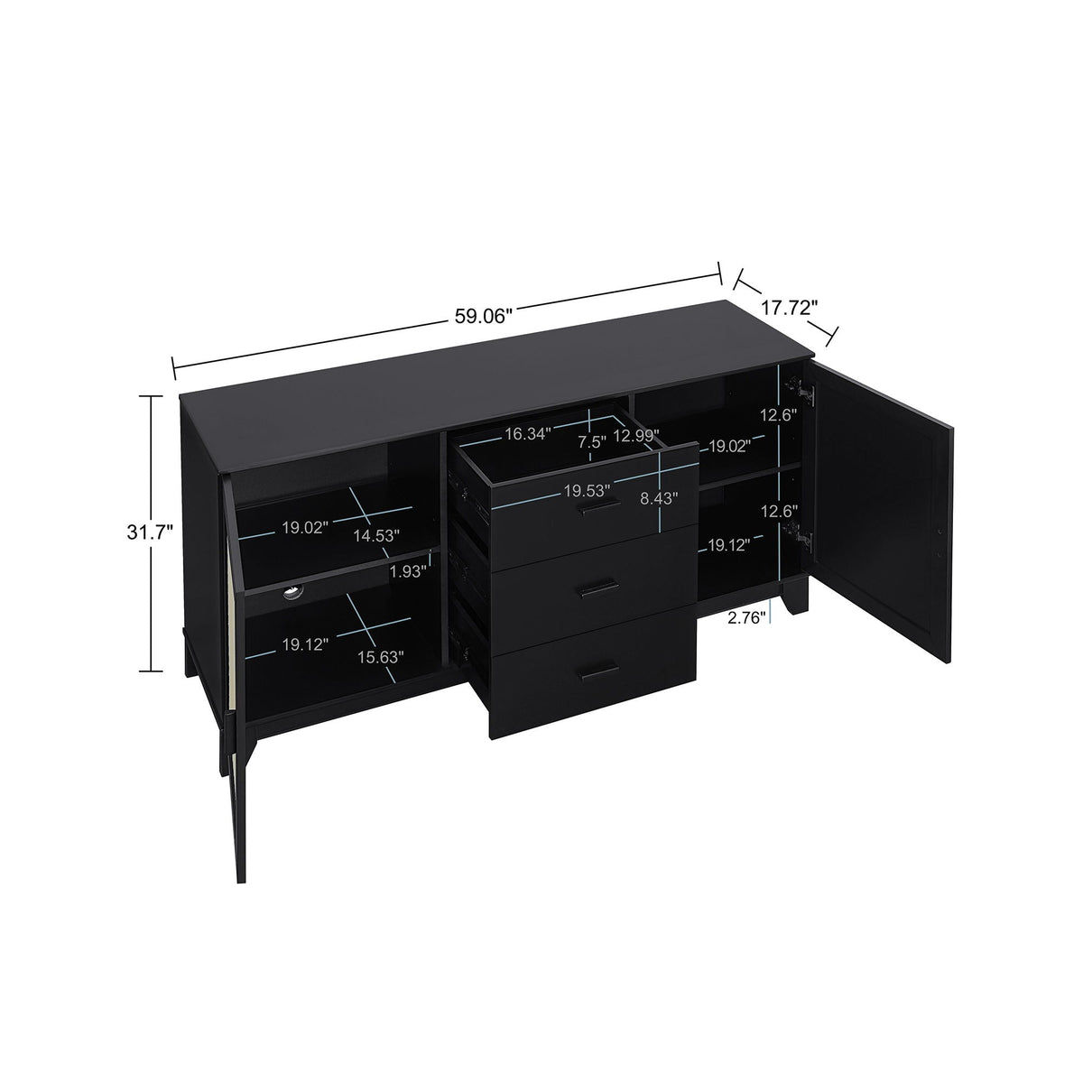 HouseOfZazla modern cane design sideboard with solid wood handles, black finish on Tampa Home & Garden Store