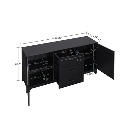 HouseOfZazla modern cane design sideboard with solid wood handles, black finish on Tampa Home & Garden Store