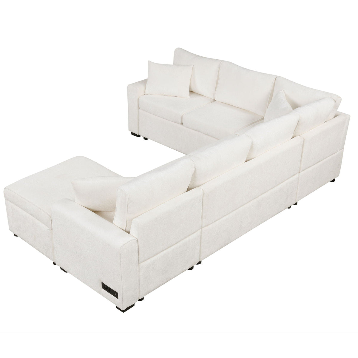 Sleeper sectional sofa with storage ottoman in ivory fabric by HouseOfZazla on Tampa Home & Garden Store
