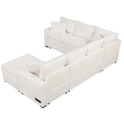 Sleeper sectional sofa with storage ottoman in ivory fabric by HouseOfZazla on Tampa Home & Garden Store